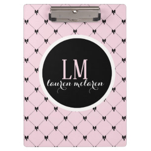 Porte-bloc Cahier Monogramme Ruban Rose et Noir