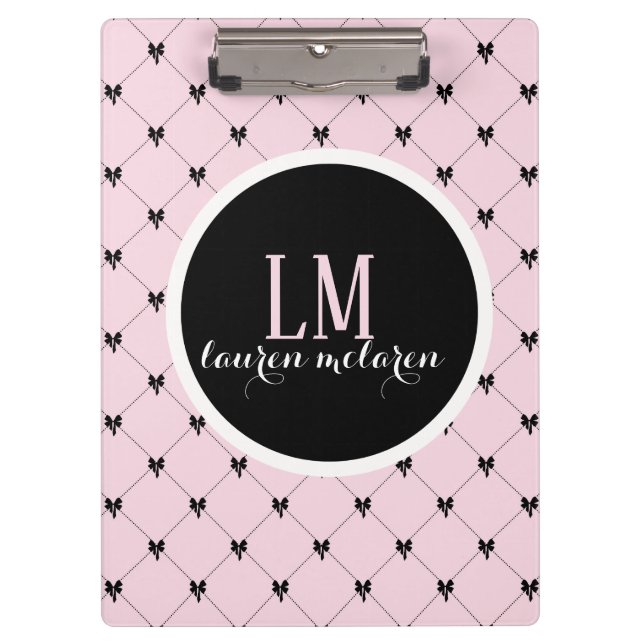 Porte-bloc Cahier Monogramme Ruban Rose et Noir (Devant)
