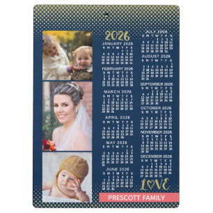 Porte-bloc Calendrier 2026 Navy Coral Or Collage de photos de