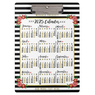 Porte-bloc Calendrier mensuel 2025 Rayures florales   Personn