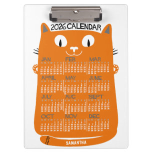 Porte-bloc Calendrier mensuel de l'année 2026 Chat orange mil
