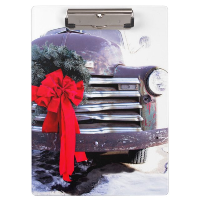 Porte-bloc Camion antique avec couronne de Noël festive (Devant)