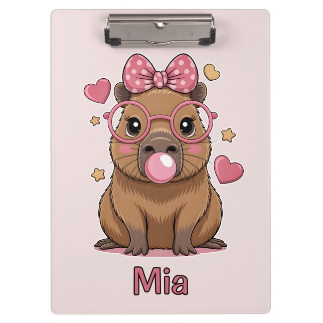 Porte-bloc Capybara Mignon avec Lunettes et Bubble Gum (Devant)