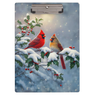 Porte-bloc Cardinaux rouges et Holly en neige