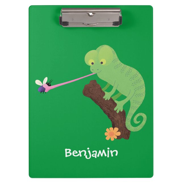 Porte-bloc Caricature de lézard de caméléon vert joyeux (Devant)