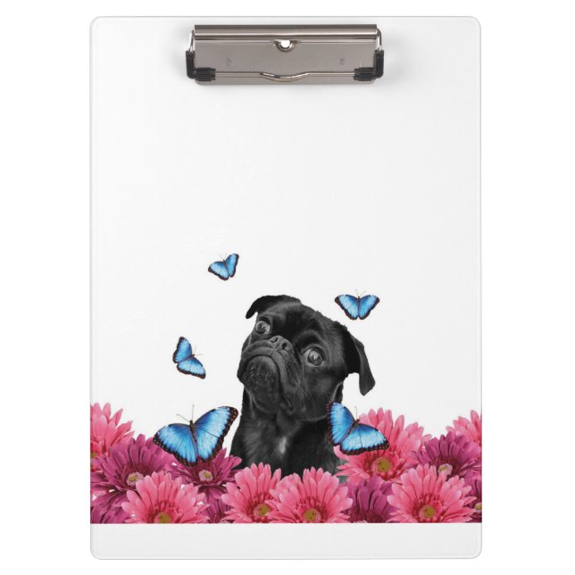 Porte-bloc Carlin Gerbera Papillons | Chien noir mignon (Devant)