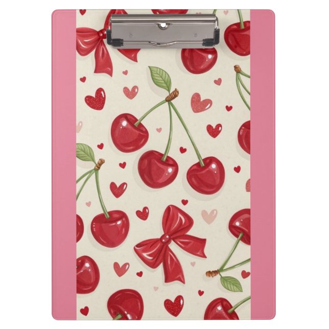 Porte-bloc Carnet Cerise Coquette et Ruban Rouge (Devant)