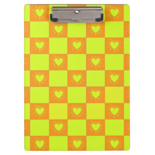 Porte-bloc Carreau à carreaux vert orange vif avec des cœurs
