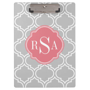 Porte-bloc Carreaux gris Motif Monogramme rose