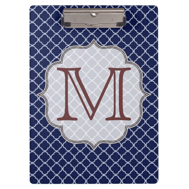 Porte-bloc Carte à clip Monogramme en latte de quarterfoil bl (Devant)