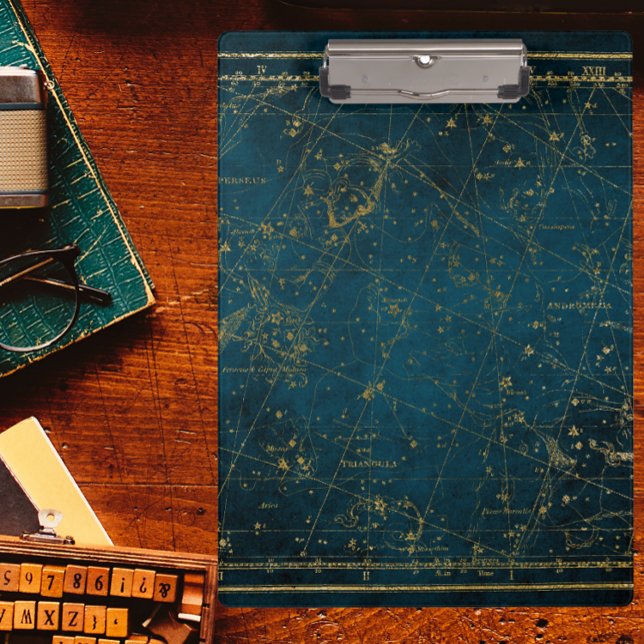 Porte-bloc Carte céleste constellation étoile bleu or galaxie (Créateur téléchargé)