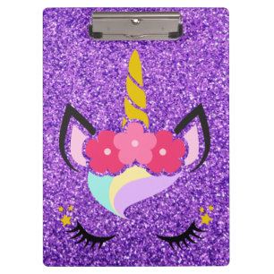 Porte-bloc Carte clip à Parties scintillant violette Unicorne