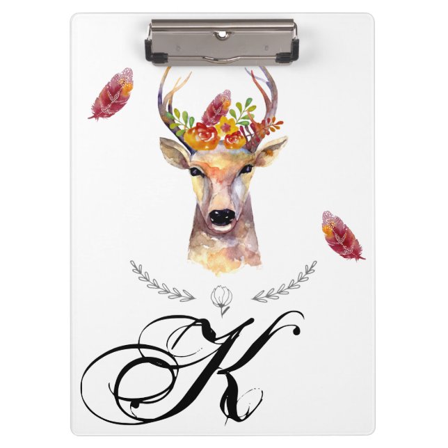 Porte-bloc Carte Clip Personnalisée Boho Deer Buck head Brown (Devant)