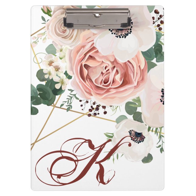 Porte-bloc Carte Clip personnalisée Rose Jardin géométrique A (Devant)