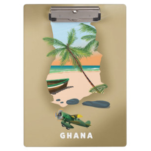 Porte-bloc Carte du Ghana illustrée affiche de voyage.
