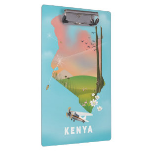 Porte-bloc Carte du Kenya Illustration affiche de voyage.