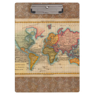 Porte-bloc Carte du Monde 1780 Bonne Antique Planisphère
