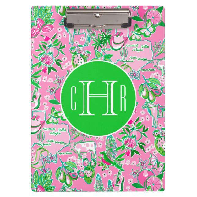 Porte-bloc Carte Texas Pink & Green Preppy Motif Monogramme (Devant)