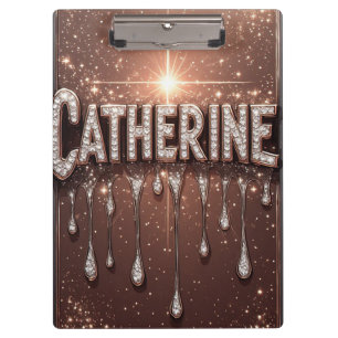 Porte-bloc Catherine Nom En Or Rose Paillettes Qui Coulent