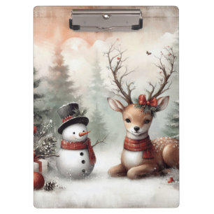 Porte-bloc Cerf de Noël/bonhomme de neige en bois classique