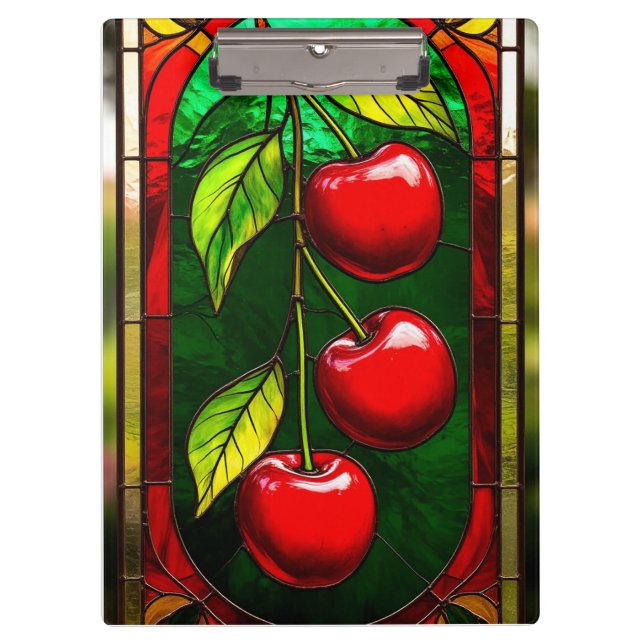 Porte-bloc Cerises rouges vives et feuilles vertes (Devant)