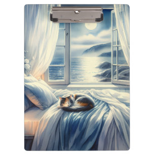 Porte-bloc Chambre côtière au clair de lune avec chat endormi