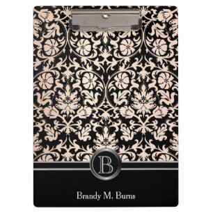 Porte-bloc Charmant Rose Floral Damask Monogramme