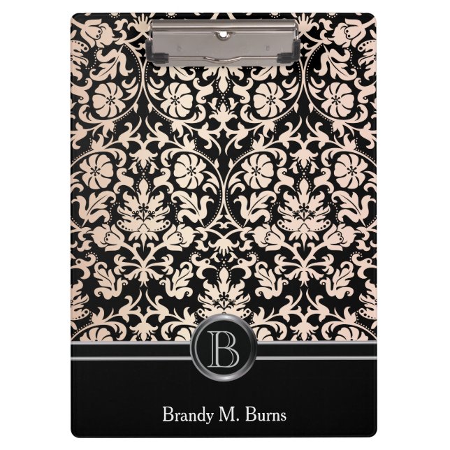 Porte-bloc Charmant Rose Floral Damask Monogramme (Devant)