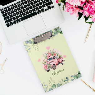 Porte-bloc Charming Pink Watercolor Truck Floral Green