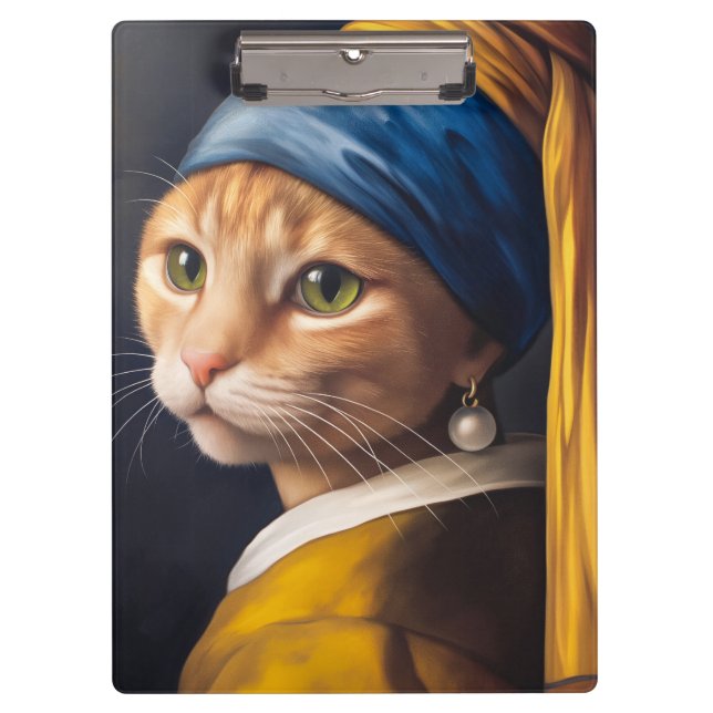 Porte-bloc Chat avec une oreille de perle | Funny Vermeer Par (Devant)