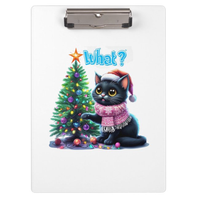Porte-bloc Chat de Noël amusant Avec Sticker Arbre (Devant)