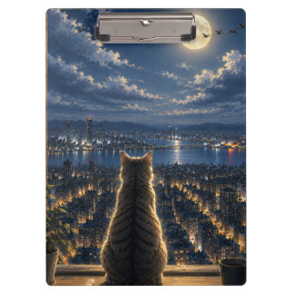 Porte-bloc Chat éclairé par la lune regardant la fenêtre de l