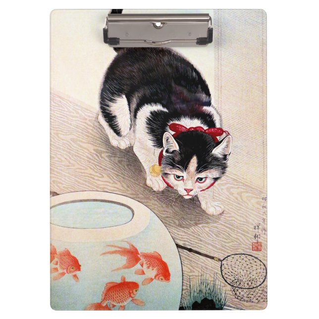 Porte-bloc Chat et bol à poissons rouges (Devant)