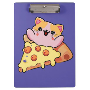 Porte-bloc Chat Kawaii Personnalisé Enlaçant une Pizza au Pep