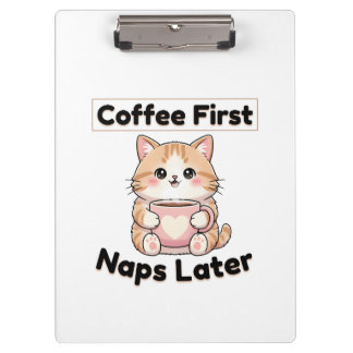 Porte-bloc Chat mignon café d'abord, sieste plus tard | Café