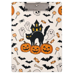 Porte-bloc Chat noir et citrouille d'Halloween Maison hantée
