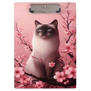 Porte-bloc Chat siamois Japonais Cerisier Fleur Fleur rose