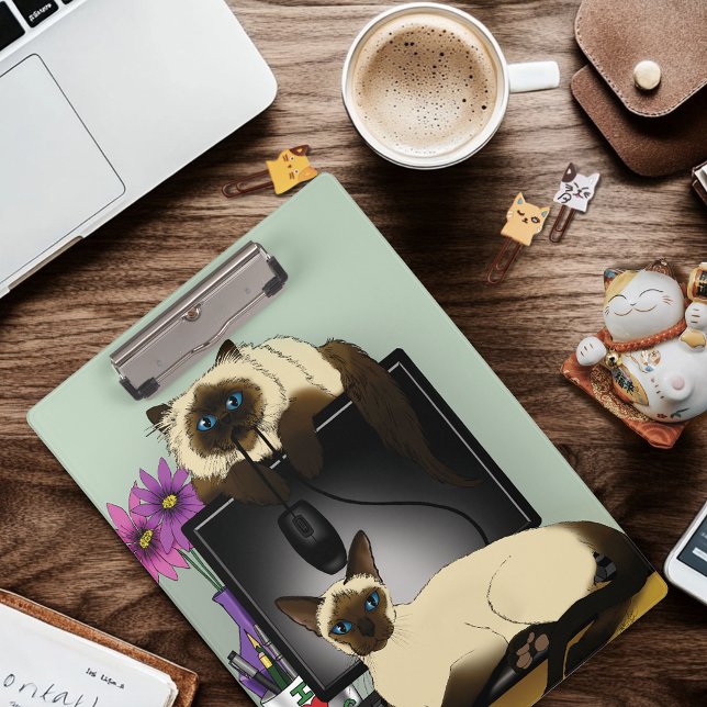 Porte-bloc Chats siamois de bureau d'ordinateur farce drôle (Créateur téléchargé)
