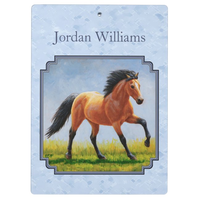 Porte-bloc Cheval Buckskin courant bleu clair (Dos)