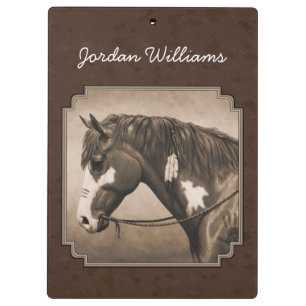 Porte-bloc Cheval de guerre indien Pinto à Sepia