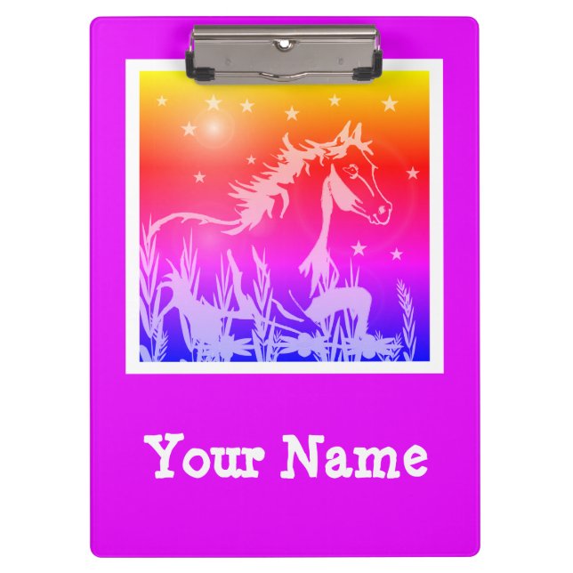 Porte-bloc cheval sauvage rose graphique, personnalisée (Devant)