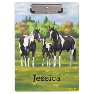 Porte-bloc Chevaux De Peinture De Pinto Noir En Pâturage Été