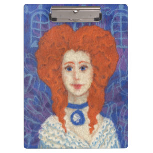 Porte-bloc Cheveux roux, fille rousse art fibre rococo bleu o