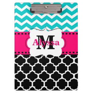 Porte-bloc Chevron noir rose turquoise Quatrefoil