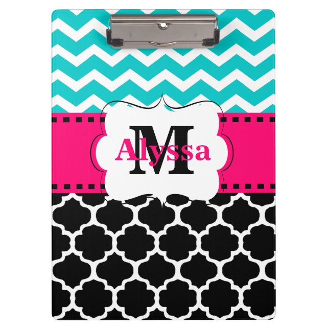 Porte-bloc Chevron noir rose turquoise Quatrefoil (Devant)