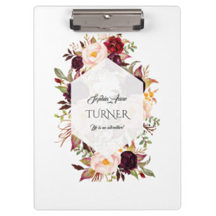 Porte-bloc Chic Aquarelle Bourgogne Floral Navy Monogramme