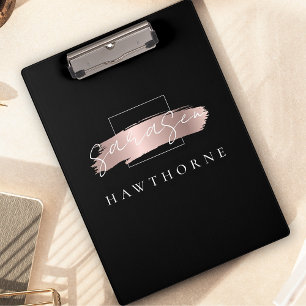 Porte-bloc Chic Brush Stroke Black Faux Rose Gold Monogramme