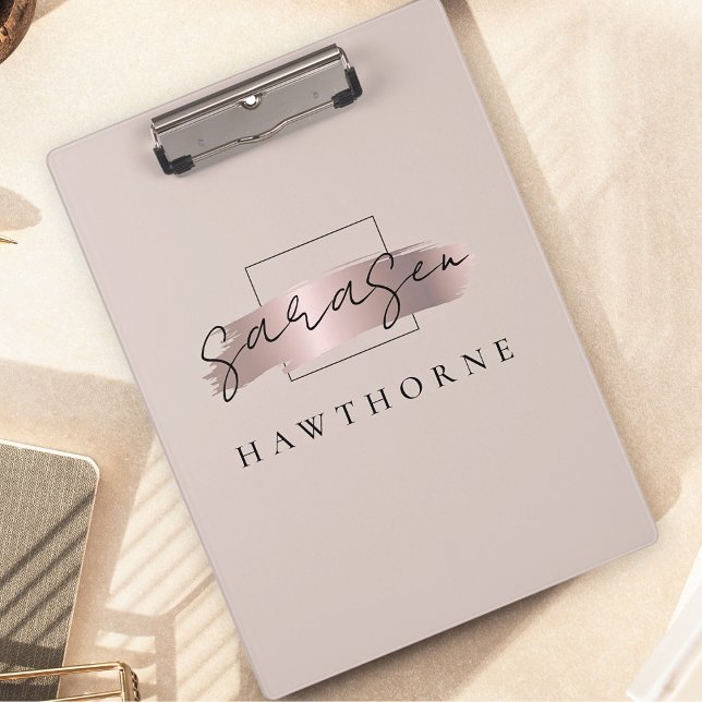 Porte-bloc Chic Brush Stroke Faux Rose Gold Elegant Monogramm (Créateur téléchargé)