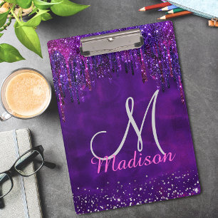 Porte-bloc Chic monogramme pailleté ombré rose violet fantais