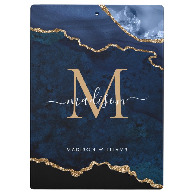 Porte-bloc Chic Navy Blue Gold Parties scintillant Agate Géod (Dos)